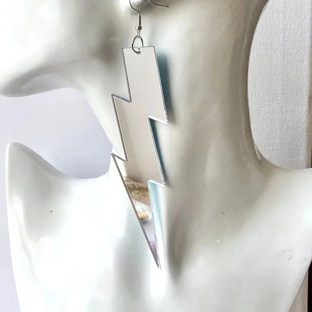 Neon Oversized Lightning Bolt Statement Earrings